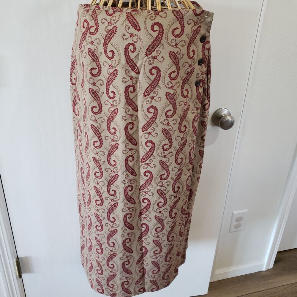 Woolrich Boho Gypsy Vintage Paisley Button Side Faux Wrap Long MIDI Skirt Sz 12